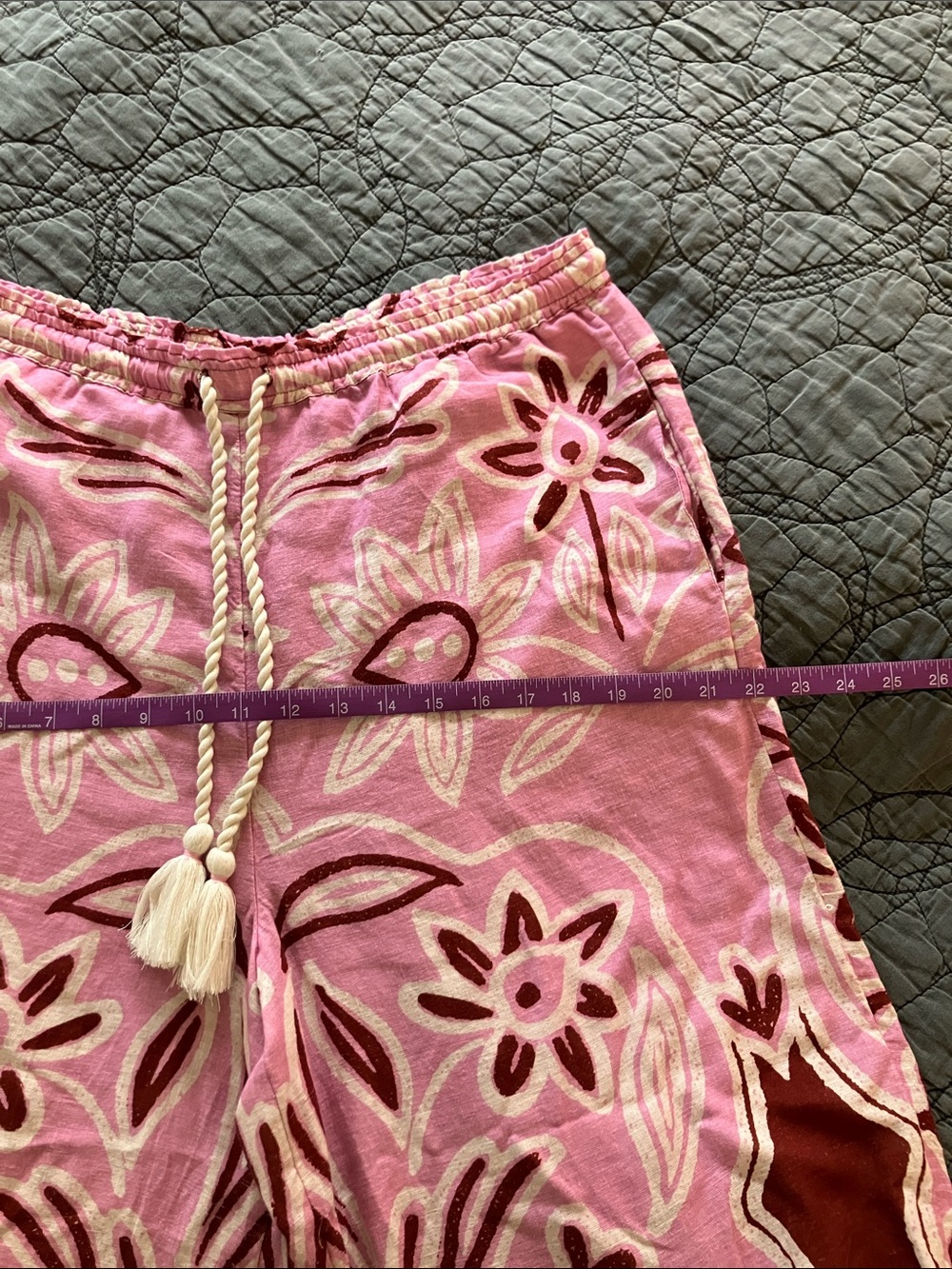 Anthropologie Pink Floral Linen Palazzo Pants by Celandine - Picture 9 of 10
